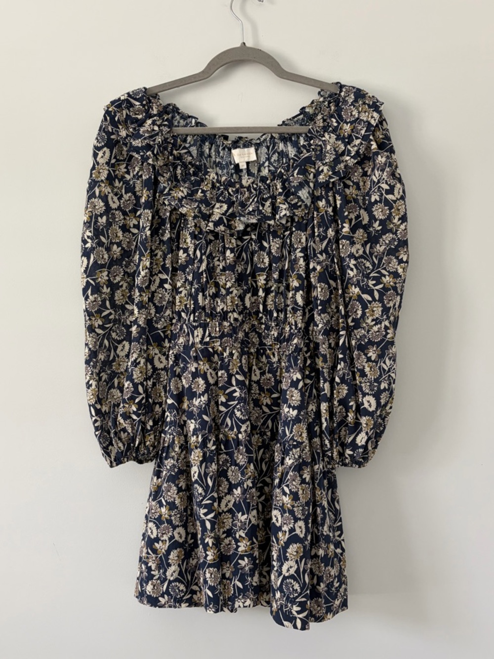 The Westside by Sari Sloane Blue Floral Smocked Ruffle Tiered Mini Dress XS